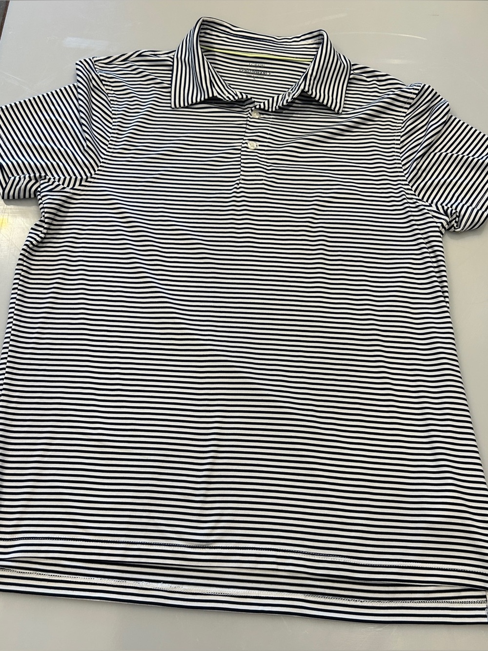 J.Crew Men's Performance Polo Shirt Black White Fine Striped Golf Size L